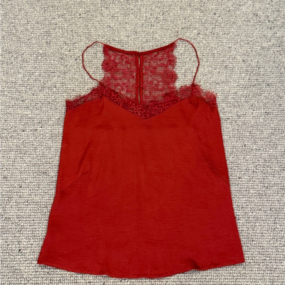 SheIn Tank Top Lace Spaghetti Strap V Neck Clay Red Small Cami Camisole